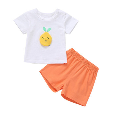 

2019 Childrens Summer Clothes Cotton Short Sleeve Boys Clothes Tops Shorts 2PCS Baby Body Suit Cartoon kids Girls Clothes Set