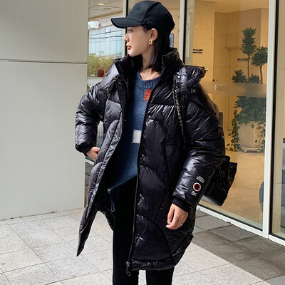 

Tailored Women Fashion Outerwear Long Cotton-padded Jackets Pocket Hooded Glossy Coats