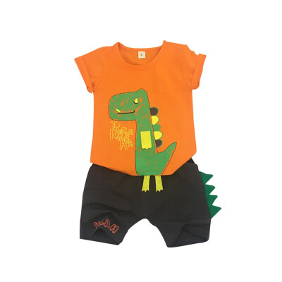 

Summer Baby Boys Short Sleeve Cartoon Dinosaur Print Tops Blouse Irregular T-shirtShorts Casual Outfits Sets