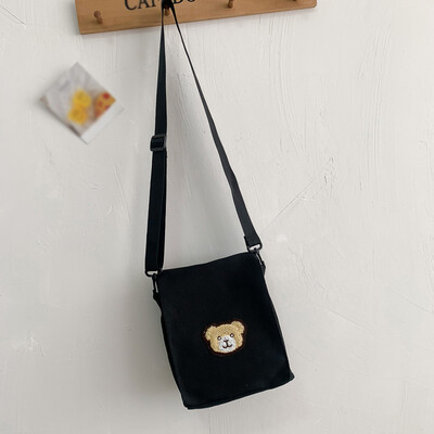 

Tailored Female Cute Bear Messenger Shoulder Bag Student Canvas Cartoon Style Small Bag