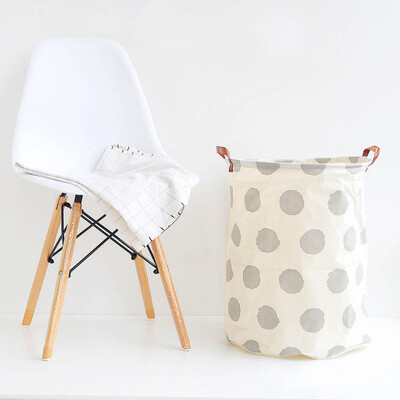 

UK Useful Baby Kids Toy Canvas Laundry Basket Storage Bag Leather HandleH01