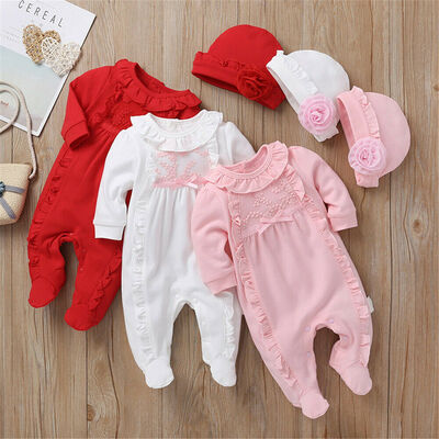 

Newborn Baby Girl Clothes 3D Flower Romper Jumpsuit Bodysuit Hat Outfit Set 2PCS