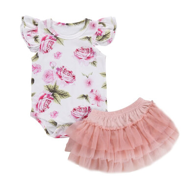 

Adorable Baby Girl Clothes Set 2Pcs 0-24M Infant Girl Flare Sleeve Floral Romper Tutu Skirt Outfits Set Baby Girl Costume