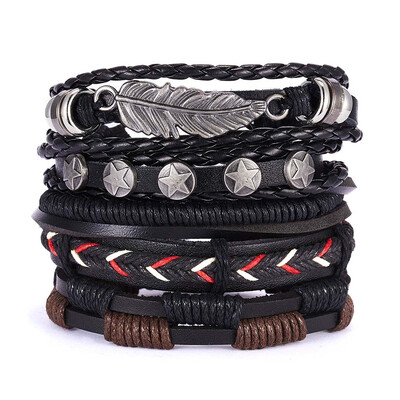 

Multilayer Leather Bracelets Set For Men Wristband Cuff Bangles