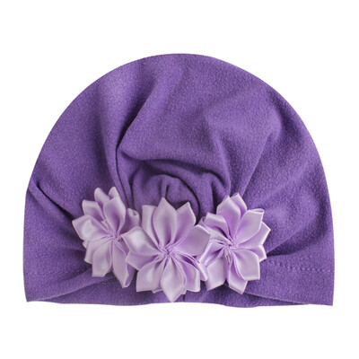 

2019 Hot Sale Summer New Sweet Baby Girl Hat Comfortable Breathable Solid Color With Flower Candy Color Baby Turban Elastic Cap