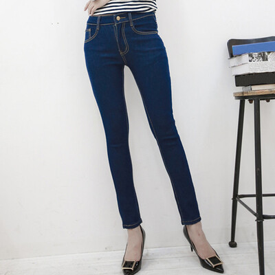 

Gobestart Fashion Womens Button Elastic Zipper Pocket Trousers Jeans Casual Denim Pants