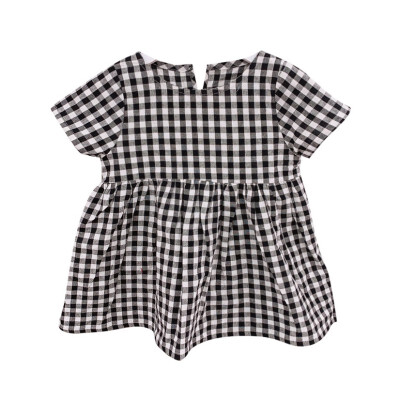 

Girls Dress Summer Casual Baby Girls Plaid Pattern Short Sleeve Dress Cotton Kids Toddler Sundress