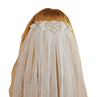 

Bridal Veils Wedding Decoration with Crystal Pearl Elegant Long Romantic Rhombic Head Women Accessories