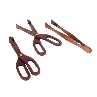 

Wood Food Tongs&Scissors Barbecue Steak Tongs Bread Dessert Pastry Clip Clamp Buffet Kitchen Cooking Tools