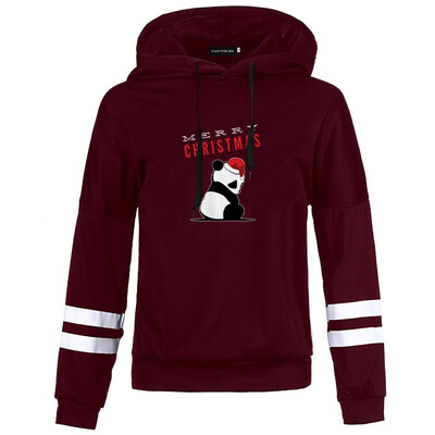 

Women Christams Panda Hoodie Merry Christmas Printed Sweatshirt