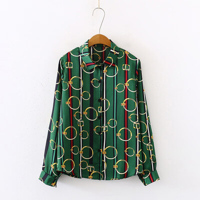 

2019 New Elegant Women Blouse Fashion Patchwork Color Stripe Printed Tops&Blouses Female Long Sleeve Shirt