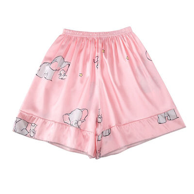 

Women Summer Thin Section Elastic Waist Loose Casual Cute Cartoon Print Anti-light Silk Pajama Comfortable Sleep Shorts -XL