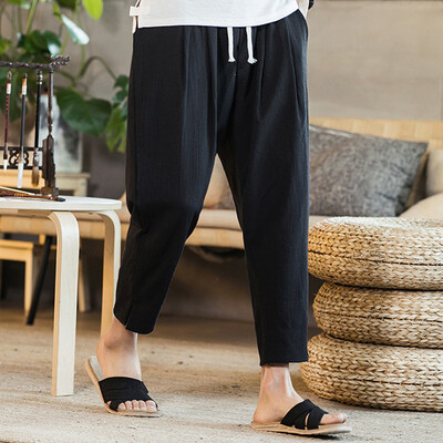 

Gobestart Mens New Style Fashion Flax Retro Trousers Large Individualized Printed Trouser