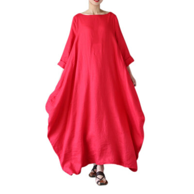 

2018 Long Dress Round Neck Half Sleeve Large Dress Casual Elegant Women Loose Dresses