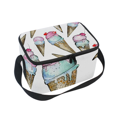 

ALAZA Cute Background With Ice Cream Lunch Box Insulated Lunch Bag Large Cooler Tote Bagfor Men Women