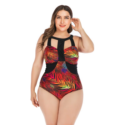 

One Piece Swimsuit Women Printed Hollow-out Strappy Quick Drying Slimming Beach Bikini Plus Size Swimwear Swimming Suit