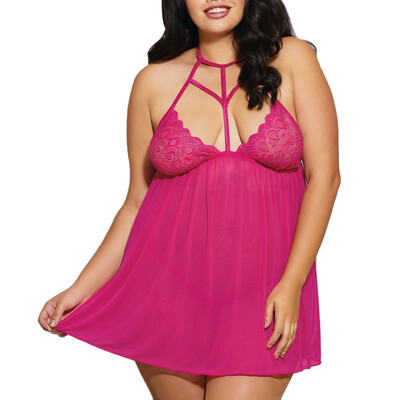 

New Exotic Nightdress Europe And America Fat MM Strap Sexy Nightdress Lace Perspective Sexy Underwear