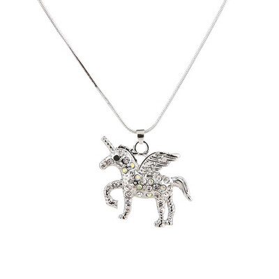 

Charm Woman Colorful Crystal Steed Horse Unicorn Pendant Necklace Sweater Chain