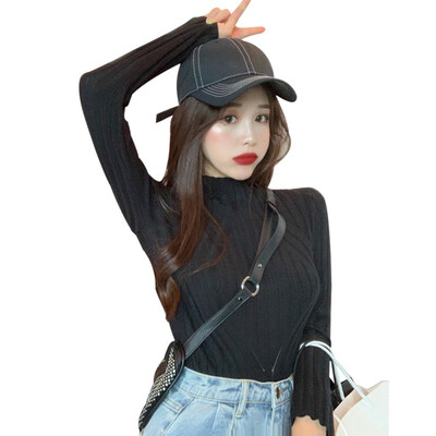 

Lady Casual Long Sleeve Sweater Autumn Winter Women Half Turtleneck Knitted Pullovers Bottom Solid Color Slim Sweaters