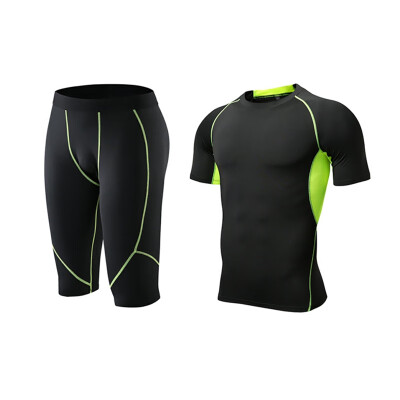 

Mens T-Shirt Tops Short Pants Ultralight Breathable Quick Drying Anti-sweat Short Sleeved Tees Shorts Set Sports Tight Suit