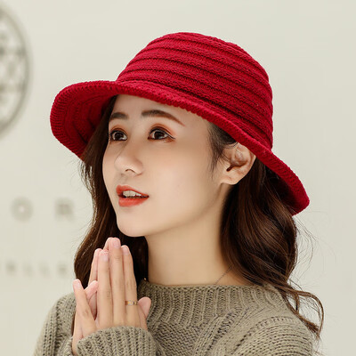 

Fallwinter 2019 new tide wool knitted wool hat ladies solid color outdoor warm wide pot hat fisherman hat