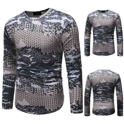 

Toponeto Fashion Mens Needle show Autumn Long Sleeve Casual Fit Cotton Round Top Blouse