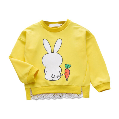 

Autumn Winter Infant Baby Kids Girls Cotton Long Sleeve Sweatshirt Cute Cartoon Rabbit Printed O-neck Lace Splicing Sweatshirt