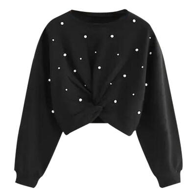 

Women Long-Sleeves Bodycon Winter Tops Beaded Short Kinky Jumper Sweater