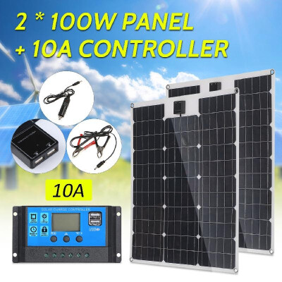 

2 PACK 100W DC 5V18V Flexible Solar Panel with 2 USB Interface & Car Charge 1020304050A Solar Charge Controller Off-grid Batt