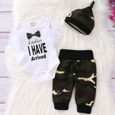 

3pcs Newborn Baby Boy Top Romper Bodysuit Jumpsuit Pants Camo Outfit Clothes Set