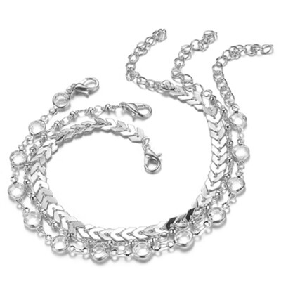 

European&American Fashion Three Fishbone Crystal Anklets