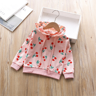 

2019 New Autumn Baby Girls Clothes Cherry Printed Cotton Hooded Sweatshirt Children Kids Casual Sportswear Cute Infant Clothing