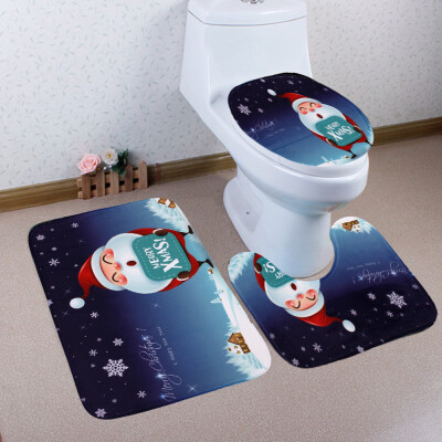 

Gobestart 3PCS Christmas Bathroom Non-Slip Pedestal Rug Lid Toilet Cover Bath Mat Set