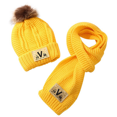 

5 Colors Winter 2Pcs Baby Warmer Scarf Hat Ball Design Hat Infant Cotton Collar Scarves Neckerchiefs Headwear Set