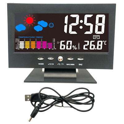 

1pc New Creative Digital Temperature Humidity Meter Clock Thermometer Hygrometer Calendar Temperature Trend Alarm