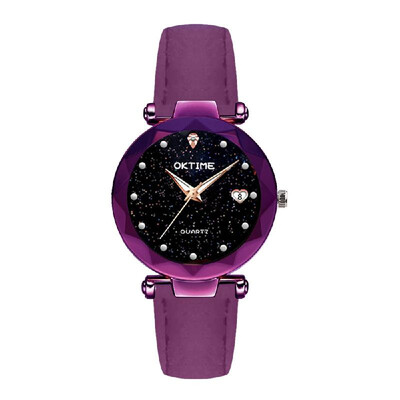 

Women Fashion Brilliant Starry Night Dial Watch Lady Exquisite Heart-Shaped Calendar Quartz Wrist Watch