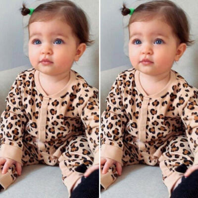 

UK Infant Baby Girl Clothes Long Sleeve Leopard Romper Jumpsuit Bodysuit Outfit