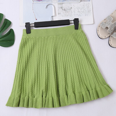 

Women Knitting Skirt Korean Autumn Winter Solid Color Elasticated High Waist Ruffles Hip Kawaii Mini Skirt