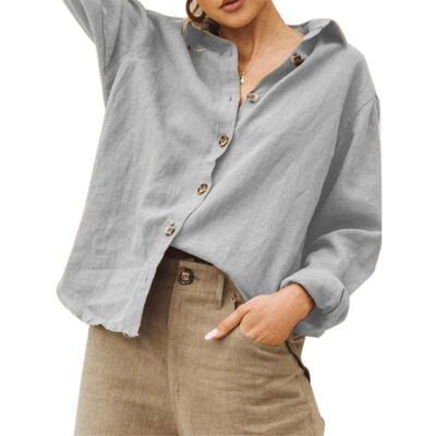 

Black Blouse Women Solid Color Top Shirts Blouses Personality Concise All-match Long Sleeve Causal Loose Shirts