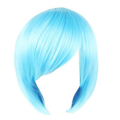 

Gobestart Anime Fashion Short Wig Cosplay Party Straight Wig Light Blue