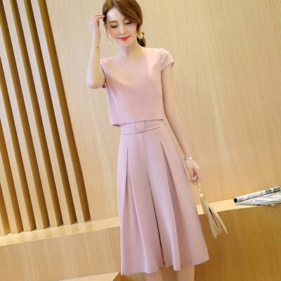 

Women Summer Casual Sets Fashion Short Tops Calf Length Loose Pants Female Office Suit Set Womens Slim Costumes