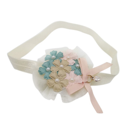 

Baby Girls Solid Color Flower Lace Headband Pearl Floral Headwear Headband