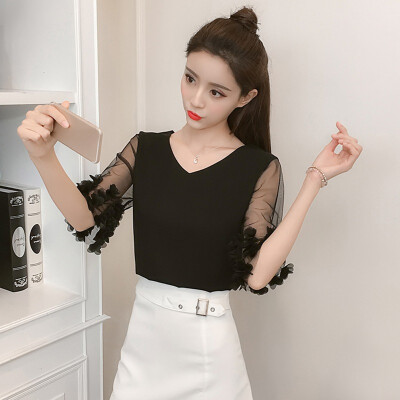 

2019 fashion chiffon womens clothing summer half sleeve women shirt blouse sweet o-neck womens tops blusas for women