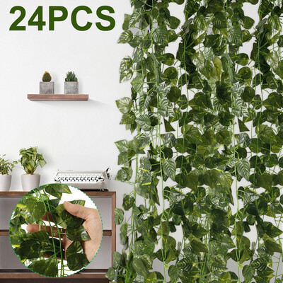 

24pcsset 80 Leaves Green Vine Hanging Vine Plants Decorative Artificial Plants Silk Greenery