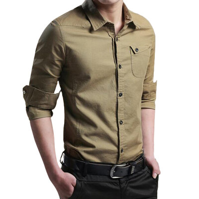 

Fashion Mens New Shirt Uniform Slim Business Shirt Pocket Decoration Army Green