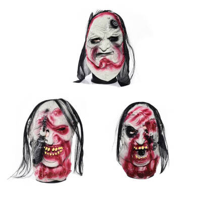 

3pcs Scary Zombie Mask with Hair Blood Face Latex Masks for Halloween Masquerade Costume Party Props