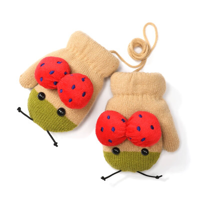 

Winter Childrens Knitted Warm Halter Gloves Ladybug Shape Soft Gloves