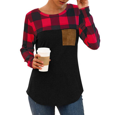 

Autumn 4 Colors Concise Casual All-match Women Fashion Color-blocked Round Collar Long Sleeve T-shirts
