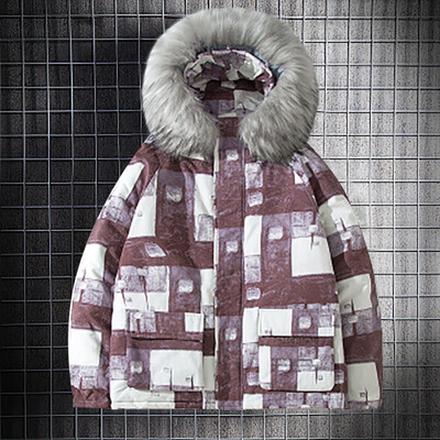 

Gobestart New Fashion Mens Winter Casual Printing Hooded Warm Cotton Clothing Coat