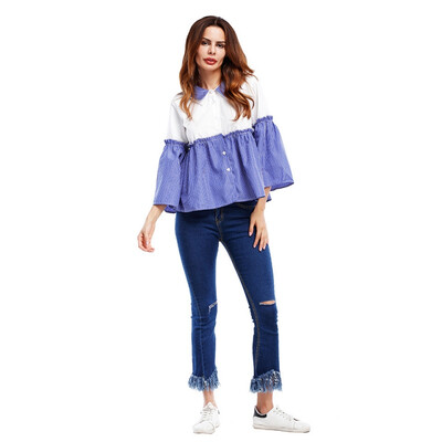 

New Style Woman Horns Sleeves Loose Lapel Shirt Fashion